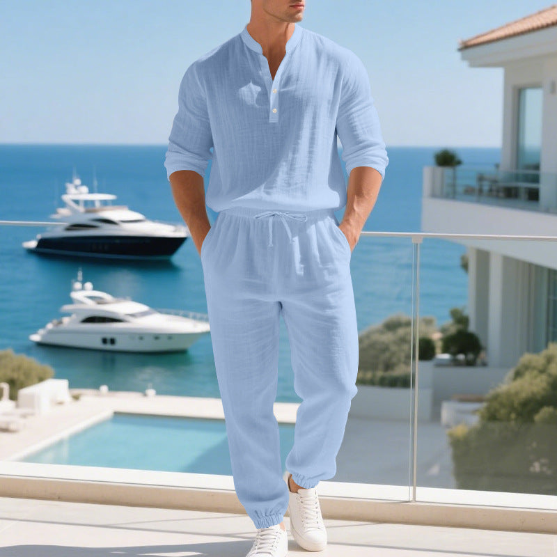 Men's Linen Long-sleeve Pants Set