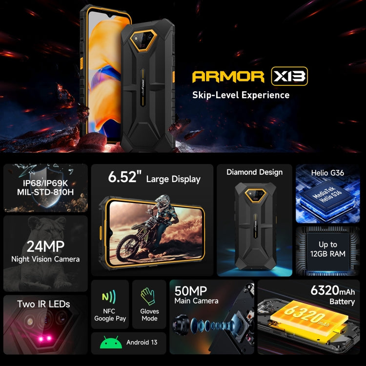 Ulefone Armor X13, 6.52 inch Android 13 4G, 6GB+64GB, Octa Core, NFC