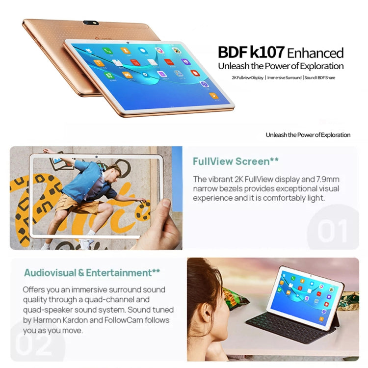 BDF K107 3G Phone Call Tablet PC 10.1 inch, Android 10 MT8321 Quad Core, Support Dual SIM, EU Plug