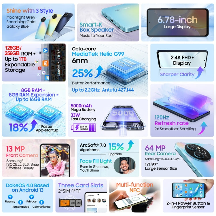 Blackview SHARK 8, Fingerprint Identification, 6.78 inch Android 13 MTK6789 Helio G99 Octa Core up to 2.2GHz, Network: 4G, OTG, 8GB+256GB