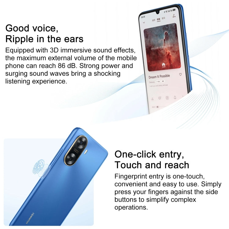 HUAWEI Enjoy 70z, Side Fingerprint Identification, 6.75 inch HarmonyOS 4.0 Octa Core 2.4GHz, Network: 4G, Not Support Google Play, 8GB+128GB, 8GB+256GB