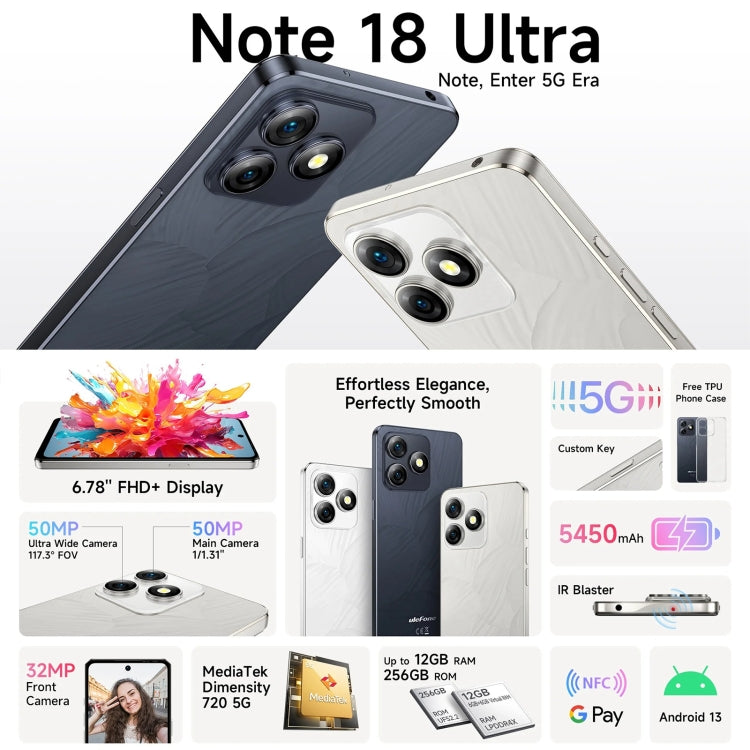 Ulefone Note 18 Ultra, 6.78 inch Android 13 Octa Core 2.0GHz, NFC, 5G