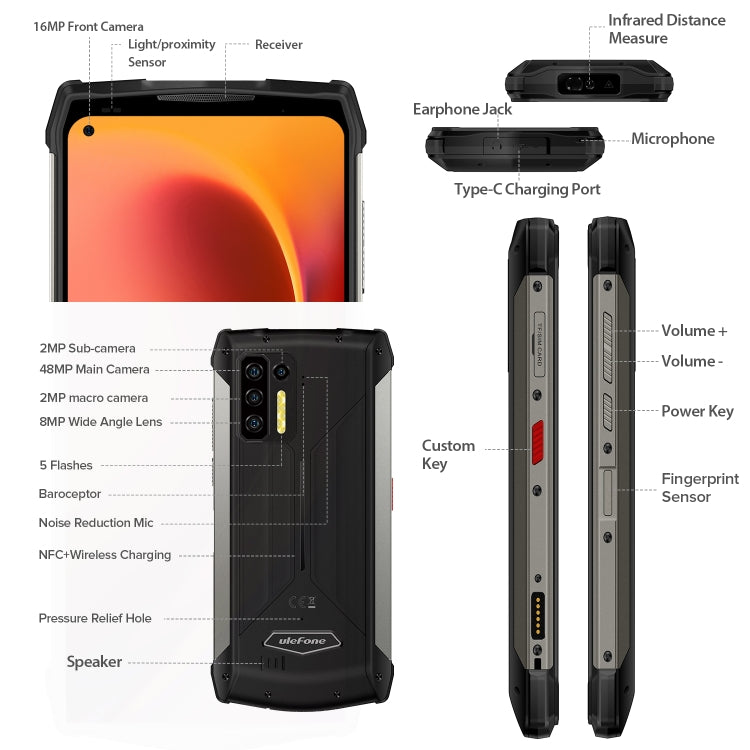 Ulefone Power Armor 13, 4G, Quad Back Cameras, Face ID & Fingerprint Identification, 6.81 inch Android 11, Octa Core up to 2.05GHz, NFC