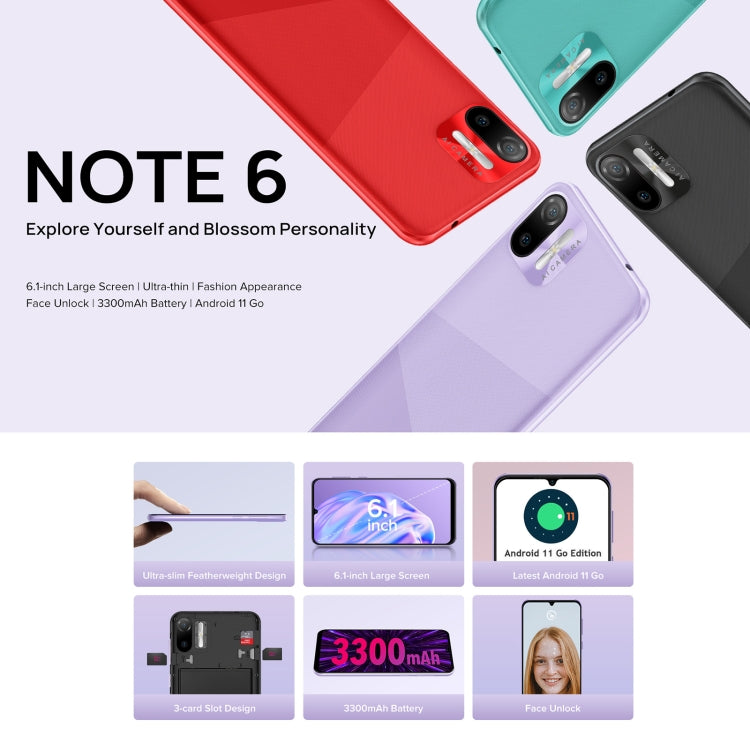 Ulefone Note 6, 6.1 inch Android 11, 1GB+32GB, Quad-core up to 1.3GHz, Network: 3G, Dual SIM