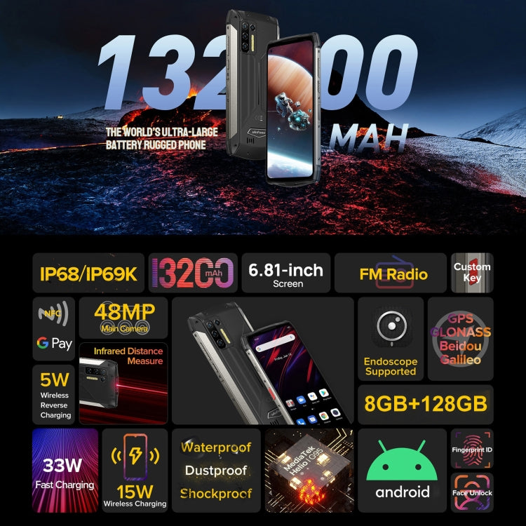 Ulefone Power Armor 13, 4G, Quad Back Cameras, Face ID & Fingerprint Identification, 6.81 inch Android 11, Octa Core up to 2.05GHz, NFC